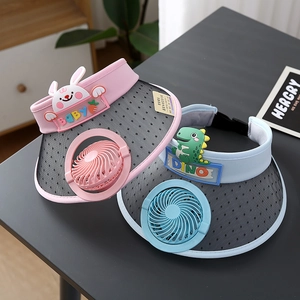 Detail of kids sun visor with integrated solar fan and breathable mesh fabric