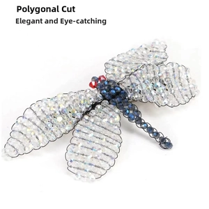 Detail of handmade crystal dragonfly hair clip with intricate woven beads and wire