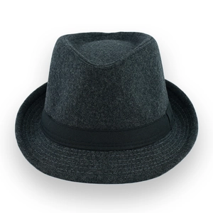 Chapeau fedora classique en laine gris foncé pour homme avec ruban noir élégant