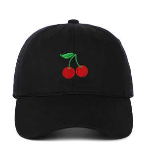 Black cotton baseball cap with red cherry embroidery for men and women outdoor sun protection