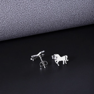 Polished stainless steel horse-shaped stud earrings set in a sleek silver-toned finish