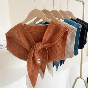 Warm Women Winter Knit Shawl Scarf Hollow Out Design Polyester Tie Front Shoulder Wrap Soft Crochet Knitted Scarf For Office