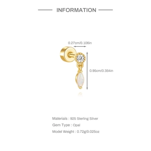 Détail de la boucle d'oreille en argent 925 avec opale et dimensions précises