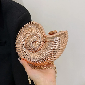 Chic snail shaped metallic rose gold clutch bag with chain strap for evening party