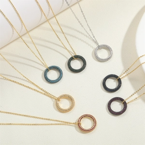 14K gold plated circular zircon pendant necklaces in seven vibrant assorted colors