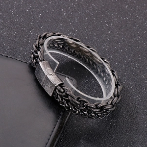 Men Double Layered Chain Bracelet Vintage Punk Rock 316L Stainless Steel Distressed Finish Fashion Jewelry For Men