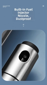 Detailed macro view of the built-in nozzle design on this stainless steel oil sprayer