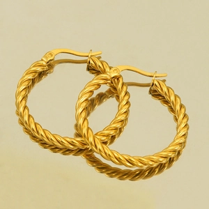 Boucles d'oreilles créoles torsadées en acier inoxydable doré 18K avec fermoir sûr
