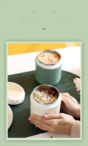 Detail of insulated breakfast cup with double-layer PP shell and stainless steel interior