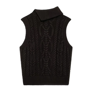 Women Retro Cable Knit Sweater Vest Turtleneck Sleeveless Warm Loose Pullover Layering Top Casual Chunky Knit