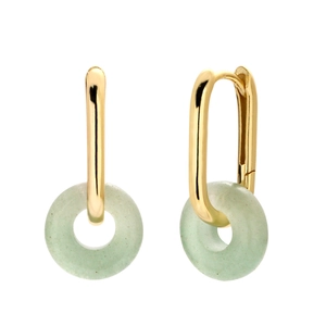 Boucles d'oreilles créoles S925 doré avec pendentifs en pierre d'aventurine verte