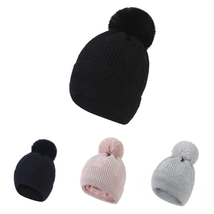 Bonnet en Maille d'Hiver pour Femme avec Pompon en Fausse Fourrure Doublé de Polaire Chaude Bonnet de Ski en Plein Air Cyclisme Quotidien