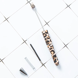 DIY plastic leopard print beadable pen disassembled into body, refill, spring and tip