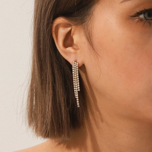 Elegant gold-plated stainless steel tassel earrings with shimmering zircon crystals