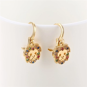 Retro lion earrings in 18K gold plating with colorful cubic zirconia stones
