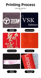 Detail showing six printing techniques including gold foil and thermal transfer for gift bags