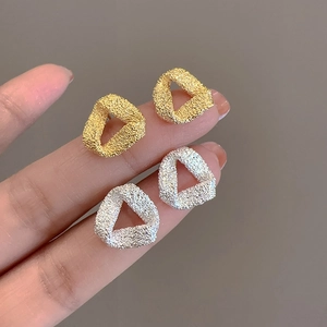 Matte Geometric Triangle Stud Earrings Copper With 925 Sterling Silver Earring Post Gold Silver Minimalist Jewelry For Women