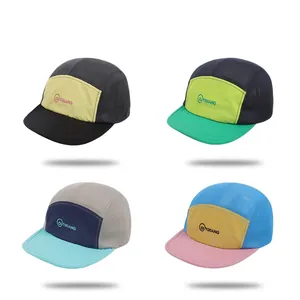 Color Block 5 Panel Baseball Cap Breathable Mesh Quick Dry Nylon Outdoor Sports Sun Protection Adjustable Hat