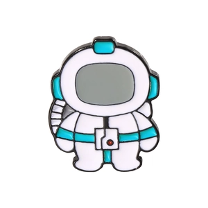 Cute astronaut enamel pin in white and light blue finish for backpacks and jackets
