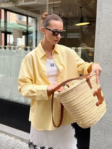 Striped Long Sleeve Shirt Oversized Button Down Blouse Lapel Loose Fit Casual Streetwear For Women Yellow