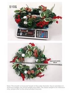 Measurement of 50cm lighted Christmas wreath with red berries and bow weighing 510g
