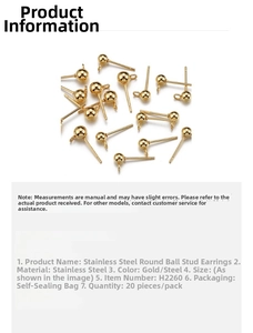 Detailed view of 20pcs 14k gold plated stainless steel ball post earrings jewelry parts