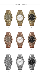 Collection of nine octagonal men's business watches with engraved metal bands and date window