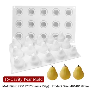 15-cavity pear shaped silicone cake mold with detailed dimensions of 295x170x50mm