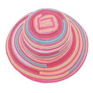 Colorful Striped Cotton Woven Bucket Hat For Women Foldable Wide Brim Sun Protection Beach Vacation Summer Pastoral Style