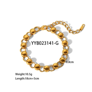 Golden stainless steel bead bracelet with lobster clasp and adjustable extension chain