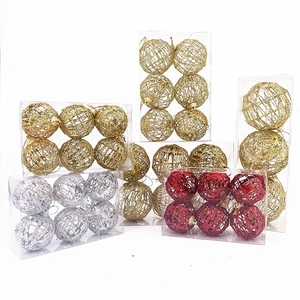 Hollow Iron Wire Christmas Ball Ornaments Glitter Hanging Pendants Gold For Tree Festive Party Decoration Novelty