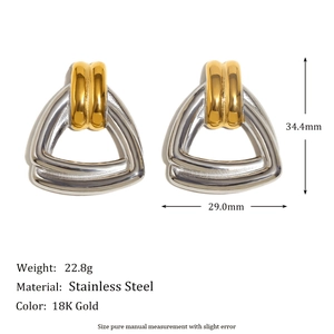 Detailed size specifications for triangular 18K gold-plated stainless steel earrings