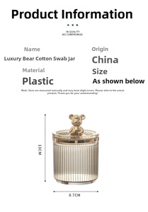 Detailed view of luxury cotton swab holder with golden bear lid and vertical textures