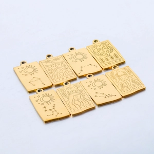 Zodiac Constellation Pendants 304 Stainless Steel Tarot Card Style Rectangular Plated Vintage Jewelry Findings For Women