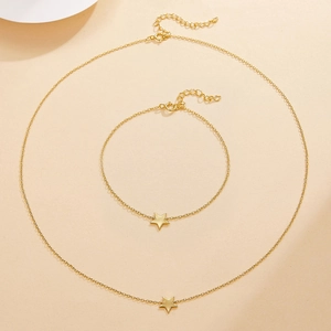 Minimalist S925 sterling silver jewelry set featuring golden star necklace and bracelet