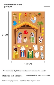 Vue détaillée du kit d'autocollants de crèche DIY avec cartes et décors variés