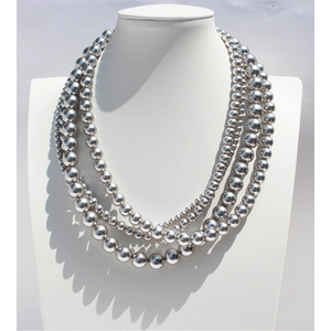 Silver grey gradient pearl necklace with multi-layer design on white mannequin stand
