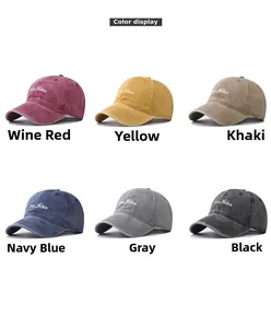 Detailed color display of six vintage washed baseball caps with No Joke embroidery