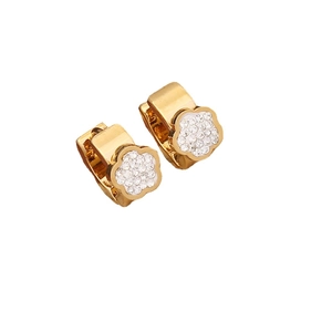 Elegant gold flower stud earrings with sparkling white crystals for women fashion