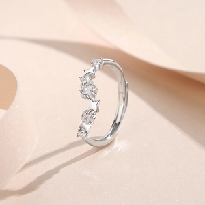 S925 sterling silver star zircon open ring with adjustable band for women