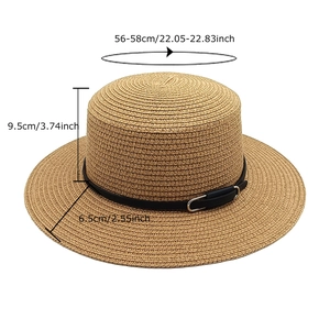 Chapeau canotier en paille avec ceinture en cuir noire et dimensions pour les vacances