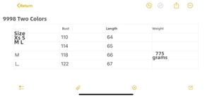 Size chart for women's high neck shearling jacket detailing bust and length measurements