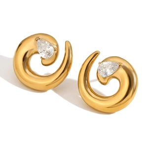 316L stainless steel gold serpent stud earrings with pear-shaped cubic zirconia