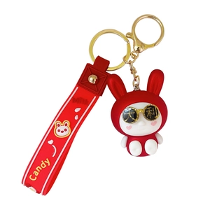 Portachiavi con coniglio portafortuna rosso carino con cinturino in silicone per borse