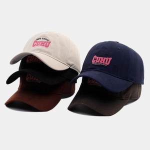 Cotton Baseball Cap Letter Embroidery Adjustable Soft Top Curved Brim Outdoor Sun Protection Casual Streetwear Retro Hat