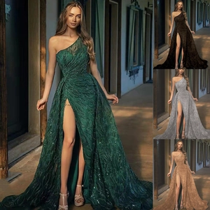 Robe de Soirée Élégante à Paillettes à Une Épaule pour Femme Longue Fendue Robe de Mariée Style Occidental Robe de Soirée Formelle en Satin