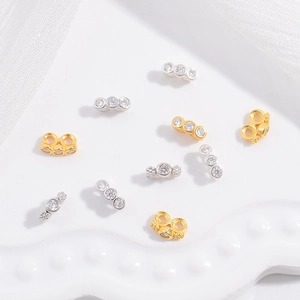 925 Sterling Silver Spacer Beads With Rhinestone Inlaid Double Hole Rectangular Connector For Jewelry Making DIY Craft