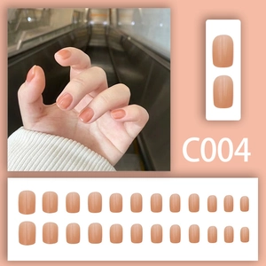 Short square soft pink press-on nails set with natural skin tone finish for daily wear