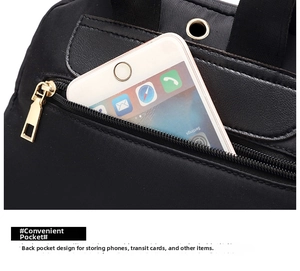 Detail of waterproof nylon backpack showing hidden anti-theft back pocket and cable port