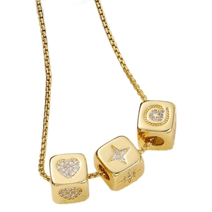 Gold plated cube pendants necklace with zircon heart star and round patterns on snake chain
